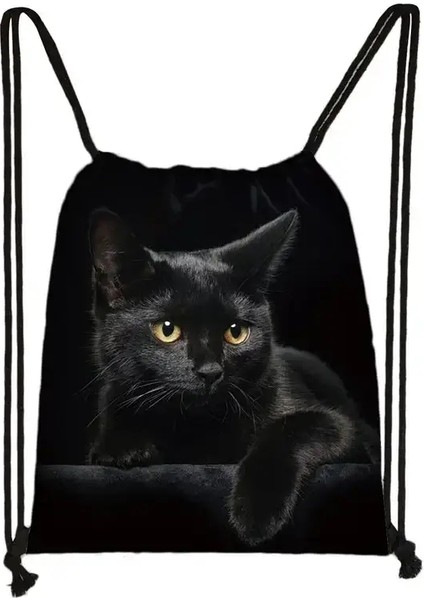 Sevimli Siyah Kedi Çizim Çantası Kadın Alışveriş Çantaları Tuval Seyahat Çantası Moda Depo Çantaları Genç Kızlar Sırt Çantası Renk: SKDBLACKCATS07 (Yurt Dışından)