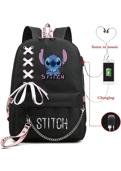 Lilo ve Stitch Schoolbag Erkek ve Kız Öğrenci Sırt Çantası Sırt Çantası En Iyi Hediyeler Büyük Kapasiteli Kızlar Anime Kawaiicolor: Black5 (Yurt Dışından)