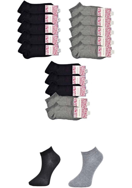 Siyah ve Gri Kadın Bilek Çorap 15 Çift