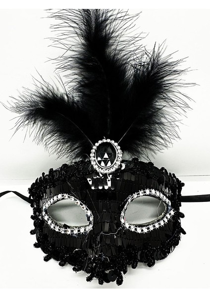 Siyah Renk Payetli Pullu Tüylü Parti Maskesi fiyatları