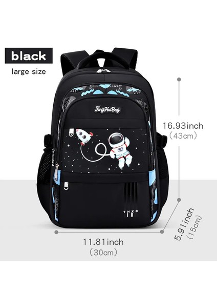 İlkokul Öğrencileri Schoolbag Erkekler 1,2,3,4,5,6 Sınıflar 6-12 Yaş Arası Astronot Omuz Baglaptop Sırt Çantası Su Geçirmez Wea Renk: Siyah Büyük (Yurt Dışından)