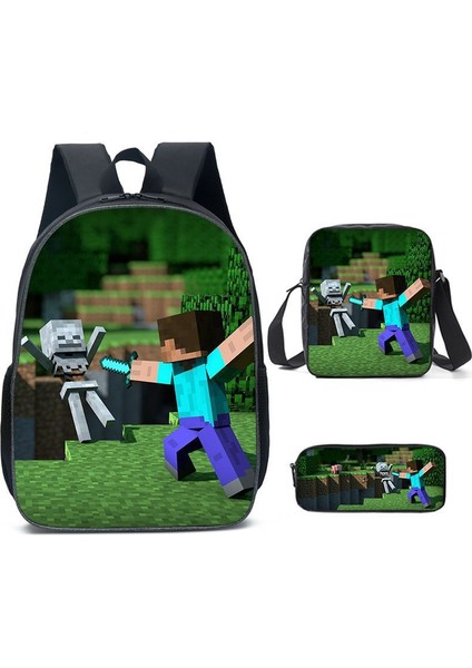 İlkokul ve Ortaokul Öğrencileri Için My World Game Peripheral 3 Parça Okul Çantası (Yurt Dışından)