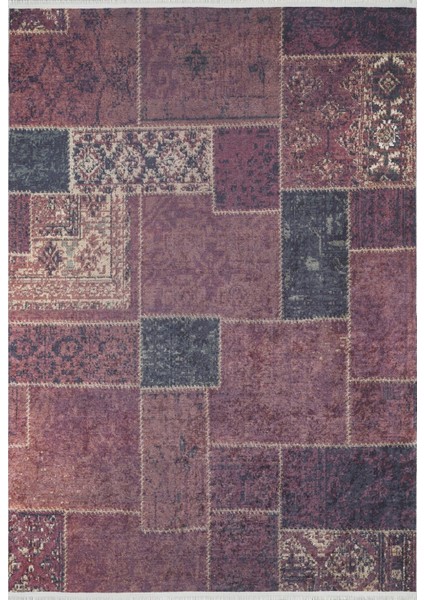 Bielawa Kırmızı Patchwork Etnik Modern Desenli Makinada Yıkanabilir Hav Toz Vermez Leke Tutmayan Kaymaz Taban Dijital Makine Baskı Salon Yolluk Mutfak Halı
