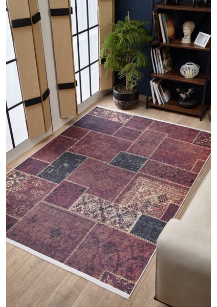 Bielawa Kırmızı Patchwork Etnik Modern Desenli Makinada Yıkanabilir Hav Toz Vermez Leke Tutmayan Kaymaz Taban Dijital Makine Baskı Salon Yolluk Mutfak Halı fiyatları
