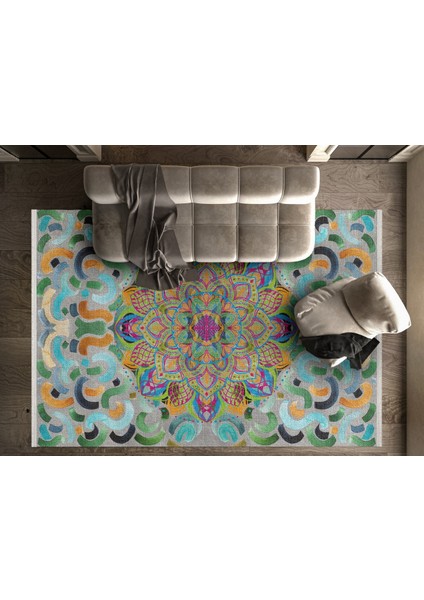 Geometrik Yeşil Pamuk Dikdörtgen Modern Desenli Pamuk Makinada Yıkanabilir Hav Toz Vermez Leke Tutmayan Kaymaz Taban Dijital Makine Baskı Salon Yolluk Mutfak Halı fiyatları