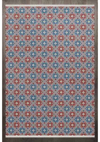 Geometrik Kırmızı Pamuk Dikdörtgen Modern Desenli Pamuk Makinada Yıkanabilir Hav Toz Vermez Leke Tutmayan Kaymaz Taban Dijital Makine Baskı Salon Yolluk Mutfak Halı