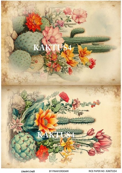 Kaktüs Serisi Kkts4 Yeşil, Kaktüs Desenli 30*42 cm Pirinç Dekopaj