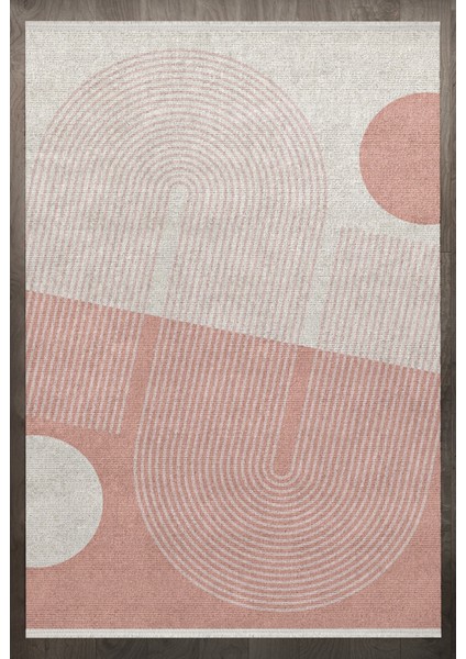 Geometrik Pembe Pamuk Kare Modern Desenli Pamuk Makinada Yıkanabilir Hav Toz Vermez Leke Tutmayan Kaymaz Taban Dijital Makine Baskı Salon Yolluk Mutfak Halı