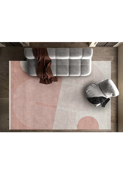 Geometrik Pembe Pamuk Kare Modern Desenli Pamuk Makinada Yıkanabilir Hav Toz Vermez Leke Tutmayan Kaymaz Taban Dijital Makine Baskı Salon Yolluk Mutfak Halı fiyatları