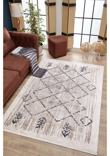 Tehuacan Bej Modern Etnik Desenli Makinada Yıkanabilir Hav Toz Vermez Leke Tutmayan Kaymaz Taban Dijital Makine Baskı Salon Yolluk Mutfak Halı modelleri