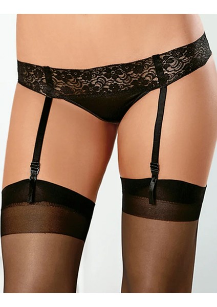 Siyah Dantelli Saten Detaylı Jartiyer Takımı Iç Giyim