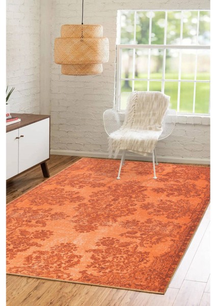 Canterbury Klasik Turuncu Polyester Dikdörtgen Modern Desenli Pamuk Makinada Yıkanabilir Hav Toz Vermez Leke Tutmayan Kaymaz Taban Dijital Makine Baskı Salon Yolluk Mutfak Halı fiyatları
