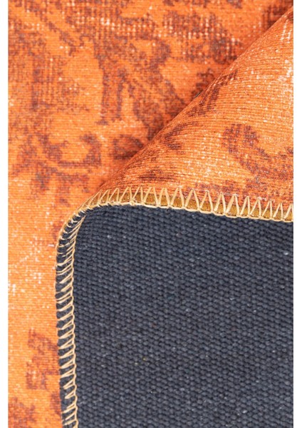 Canterbury Klasik Turuncu Polyester Dikdörtgen Modern Desenli Pamuk Makinada Yıkanabilir Hav Toz Vermez Leke Tutmayan Kaymaz Taban Dijital Makine Baskı Salon Yolluk Mutfak Halı fırsatları