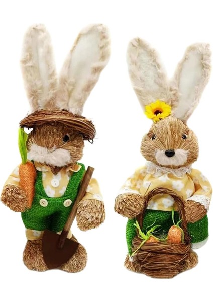 1 Çift Sevimli Çim Tavşan Paskalya Çiftçi Tavşan Bebek Düğün Parti Dekorasyonu (Yurt Dışından)
