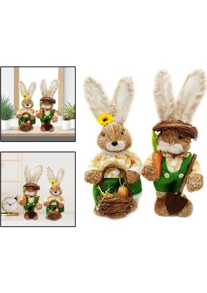 1 Çift Sevimli Çim Tavşan Paskalya Çiftçi Tavşan Bebek Düğün Parti Dekorasyonu (Yurt Dışından) modelleri