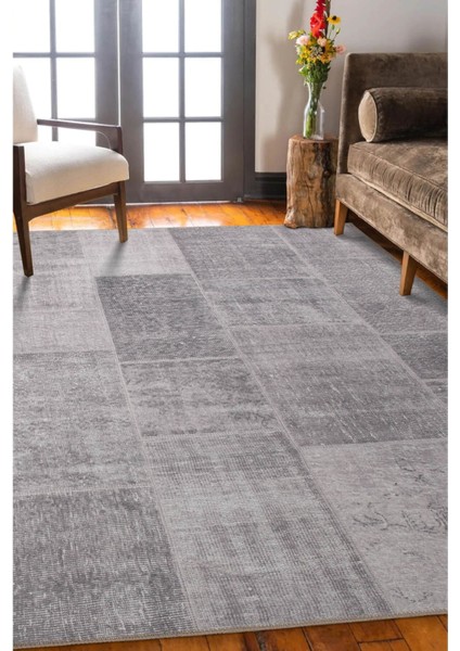 Ribon Patchwork Gri Polyester Dikdörtgen Modern Desenli Pamuk Makinada Yıkanabilir Hav Toz Vermez Leke Tutmayan Kaymaz Taban Dijital Makine Baskı Salon Yolluk Mutfak Halı fiyatları