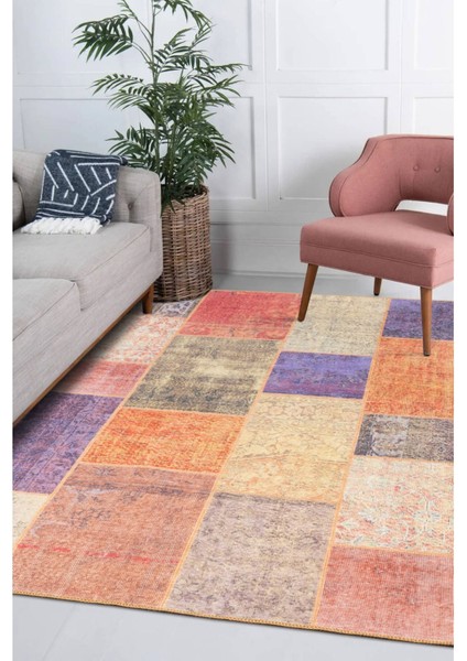 Bath Patchwork Turuncu Polyester Dikdörtgen Modern Desenli Pamuk Makinada Yıkanabilir Hav Toz Vermez Leke Tutmayan Kaymaz Taban Dijital Makine Baskı Salon Yolluk Mutfak Halı fiyatları