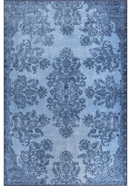 Belfast Klasik Mavi Polyester Dikdörtgen Modern Desenli Pamuk Makinada Yıkanabilir Hav Toz Vermez Leke Tutmayan Kaymaz Taban Dijital Makine Baskı Salon Yolluk Mutfak Halı