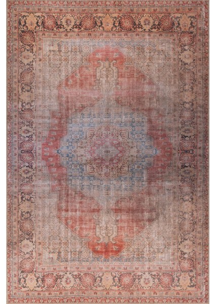 Lincoln Klasik Kırmızı Polyester Dikdörtgen Modern Desenli Pamuk Makinada Yıkanabilir Hav Toz Vermez Leke Tutmayan Kaymaz Taban Dijital Makine Baskı Salon Yolluk Mutfak Halı