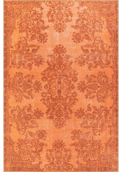 Canterbury Klasik Turuncu Polyester Dikdörtgen Modern Desenli Pamuk Makinada Yıkanabilir Hav Toz Vermez Leke Tutmayan Kaymaz Taban Dijital Makine Baskı Salon Yolluk Mutfak Halı