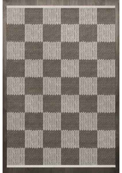 Geometrik Kahverengi Pamuk Dikdörtgen Modern Desenli Pamuk Makinada Yıkanabilir Hav Toz Vermez Leke Tutmayan Kaymaz Taban Dijital Makine Baskı Salon Yolluk Mutfak Halı