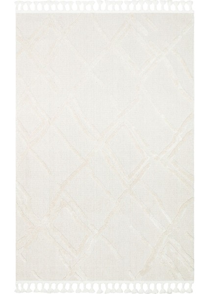 Taranto Beyaz Geometrik Etnik Modern Desenli Hav Vermeyen Leke Tutmayan Kolay Temizlenen Yumuşak Makine Salon Yolluk Mutfak Halı