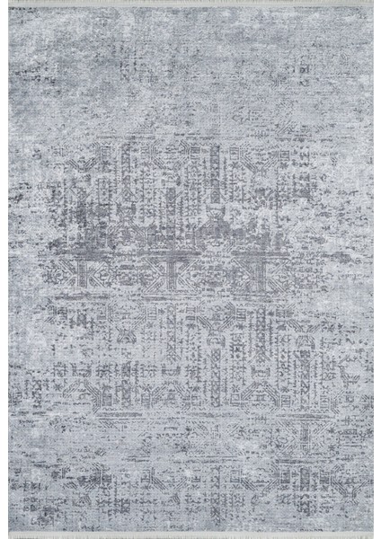 Dera Gri Modern Etnik Desenli Makinada Yıkanabilir Hav Toz Vermez Leke Tutmayan Kaymaz Taban Dijital Makine Baskı Salon Yolluk Mutfak Halı