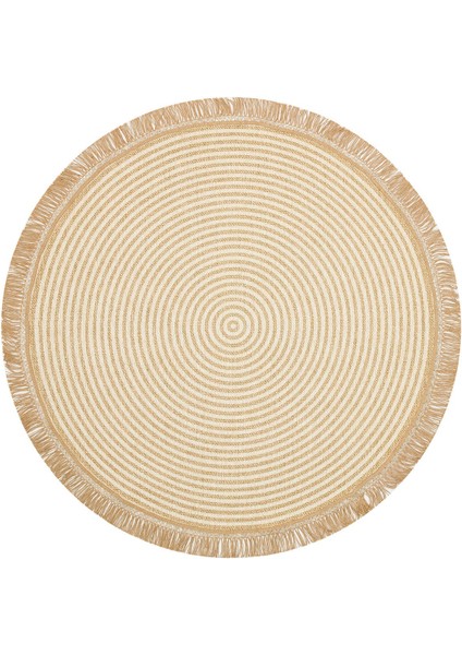 Graz Krem Çizgili Etnik Modern Desenli Akrilik Hav Vermeyen Leke Tutmayan Kolay Temizlenen Yumuşak Makine Salon Yolluk Mutfak Halı