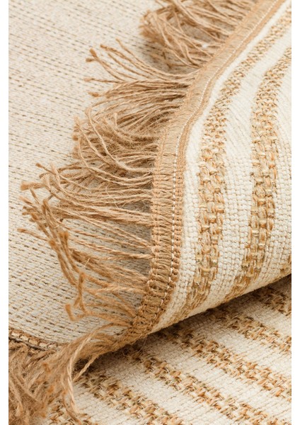 Graz Krem Çizgili Etnik Modern Desenli Akrilik Hav Vermeyen Leke Tutmayan Kolay Temizlenen Yumuşak Makine Salon Yolluk Mutfak Halı indirimleri