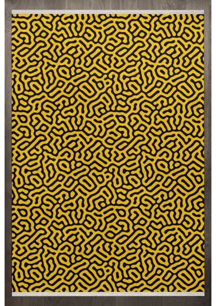 Geometrik Sarı Pamuk Daire Modern Desenli Pamuk Makinada Yıkanabilir Hav Toz Vermez Leke Tutmayan Kaymaz Taban Dijital Makine Baskı Salon Yolluk Mutfak Halı