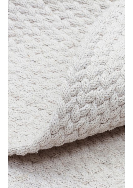 Beyaz Düz Etnik Modern Desenli Pamuk Jüt Halı