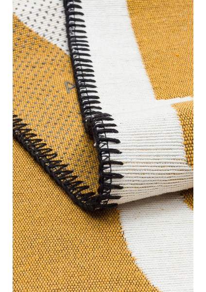 Corsica Sarı Modern Etnik Desenli Pamuk Hav Vermeyen Leke Tutmayan Kolay Temizlenen Yumuşak Makine Salon Yolluk Mutfak Halı