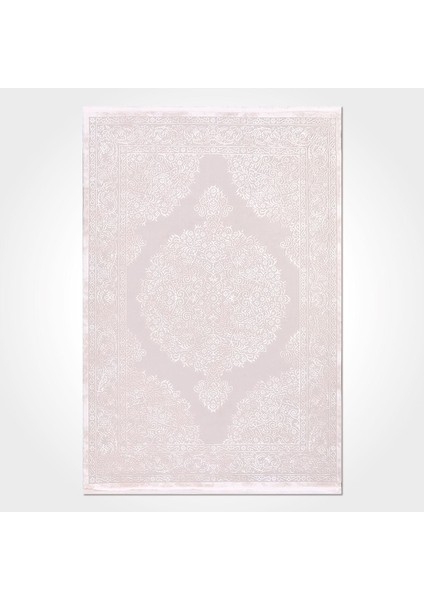 Nina Krem Çerçeveli Etnik Modern Desenli Poliproplen Hav Vermeyen Leke Tutmayan Kolay Temizlenen Yumuşak Makine Salon Yolluk Mutfak Halı