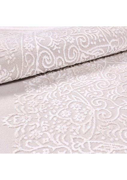 Nina Krem Çerçeveli Etnik Modern Desenli Poliproplen Hav Vermeyen Leke Tutmayan Kolay Temizlenen Yumuşak Makine Salon Yolluk Mutfak Halı modelleri