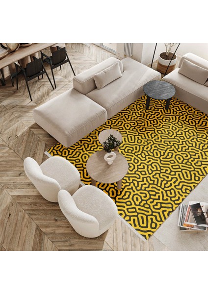 Geometrik Sarı Pamuk Dikdörtgen Modern Desenli Pamuk Makinada Yıkanabilir Hav Toz Vermez Leke Tutmayan Kaymaz Taban Dijital Makine Baskı Salon Yolluk Mutfak Halı fiyatları