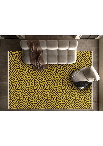 Geometrik Sarı Pamuk Dikdörtgen Modern Desenli Pamuk Makinada Yıkanabilir Hav Toz Vermez Leke Tutmayan Kaymaz Taban Dijital Makine Baskı Salon Yolluk Mutfak Halı modelleri