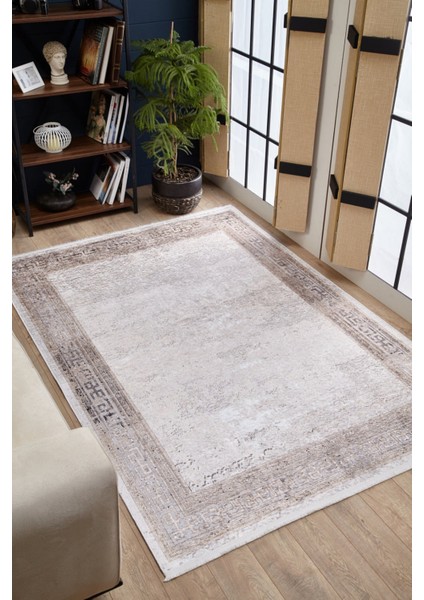 Shiliguri Kahverengi Çerçeveli Etnik Modern Desenli Makinada Yıkanabilir Hav Toz Vermez Leke Tutmayan Kaymaz Taban Dijital Makine Baskı Salon Yolluk Mutfak Halı modelleri