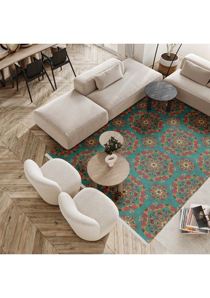 Geometrik Sarı Pamuk Daire Modern Desenli Pamuk Makinada Yıkanabilir Hav Toz Vermez Leke Tutmayan Kaymaz Taban Dijital Makine Baskı Salon Yolluk Mutfak Halı modelleri