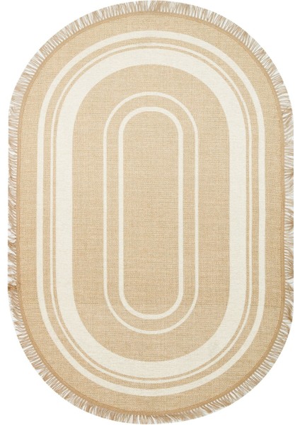 Judendorf-Strabengel Krem Çizgili Etnik Modern Desenli Akrilik Hav Vermeyen Leke Tutmayan Kolay Temizlenen Yumuşak Makine Salon Yolluk Mutfak Halı