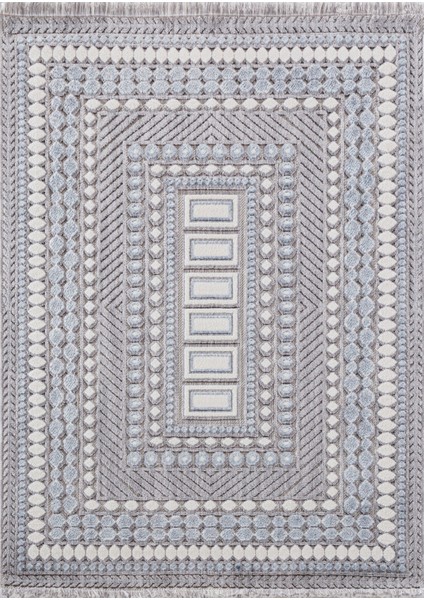 Viha Çerçeveli Mavi Polyester Dikdörtgen Modern Desenli Akrilik Hav Vermeyen Leke Tutmayan Kolay Temizlenen Yumuşak Makine Salon Yolluk Mutfak Halı