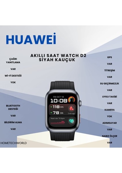 Watch D2 Black Siyah Floroelastomer Kayışlı