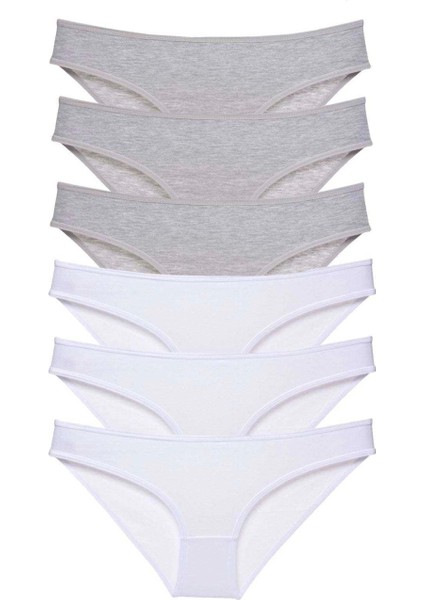 6 Adet Süper Eko Set Likralı Kadın Slip Külot Gri Beyaz