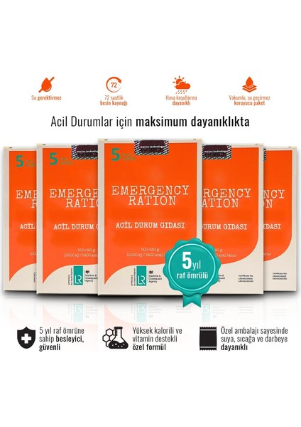 Acil Durum ve Deprem Gıdası, Afet Beslenme Paketi , Hayat Kurtaran Beslenme, 5 Yıl Raf Ömrü Ile (5 Paket x 500 gr.)
