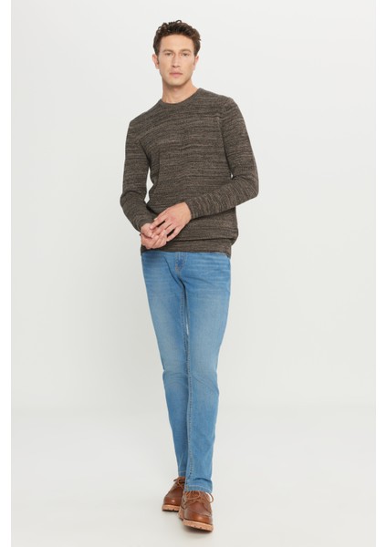 Erkek Kahverengi-bej Standart Fit Normal Kesim Bisiklet Yaka Desenli Triko Kazak fiyatları