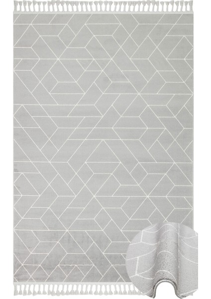 San Beyaz Geometrik Etnik Modern Desenli Mikro Hav Vermeyen Leke Tutmayan Kolay Temizlenen Yumuşak Makine Salon Yolluk Mutfak Halı