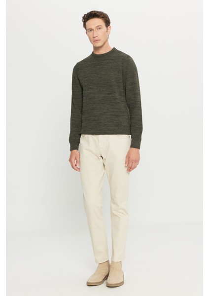 Erkek Hakı-sıyah Standart Fit Normal Kesim Bisiklet Yaka Desenli Triko Kazak fiyatları