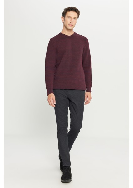 Erkek Bordo-lacivert Standart Fit Normal Kesim Bisiklet Yaka Desenli Triko Kazak fiyatları