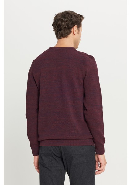 Erkek Bordo-lacivert Standart Fit Normal Kesim Bisiklet Yaka Desenli Triko Kazak indirimleri