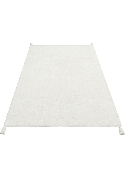 Adams Beyaz Düz Etnik Modern Desenli Pamuk Hav Vermeyen Leke Tutmayan Kolay Temizlenen Yumuşak Makine Salon Yolluk Mutfak Halı