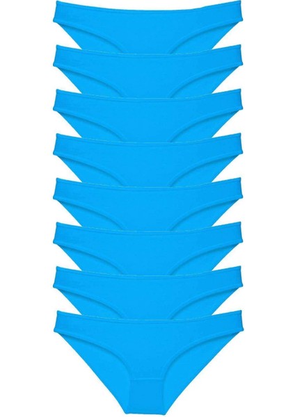 8 Adet Süper Eko Set Likralı Kadın Slip Külot Mavi